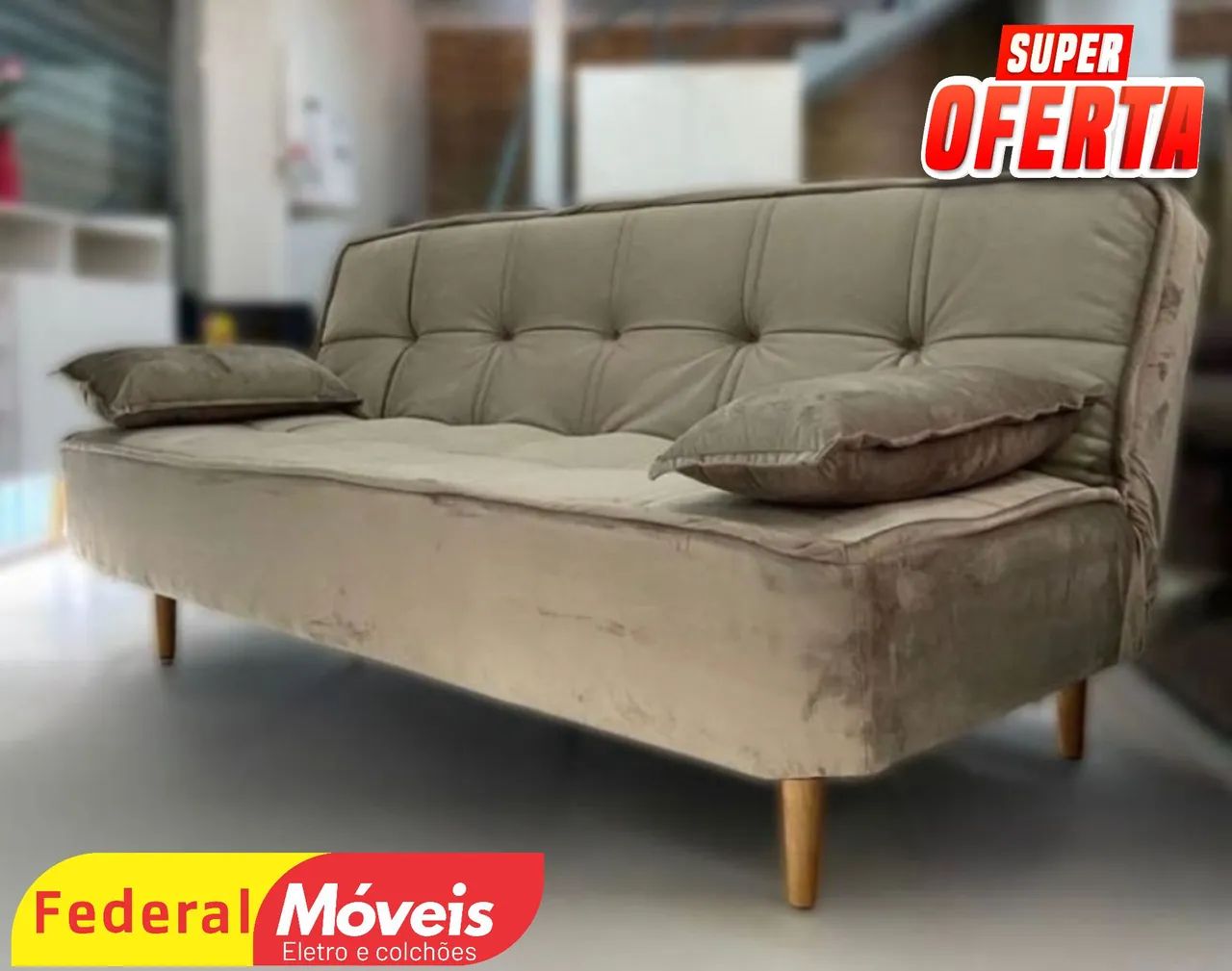 Sofá Cama 1,88m Veludo Pés Madeira - Super Oferta!
