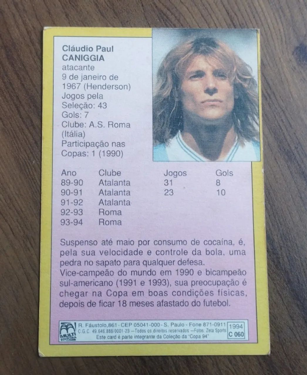 Card Multieditora C060 Copa 1994 - Caniggia - Foto 2