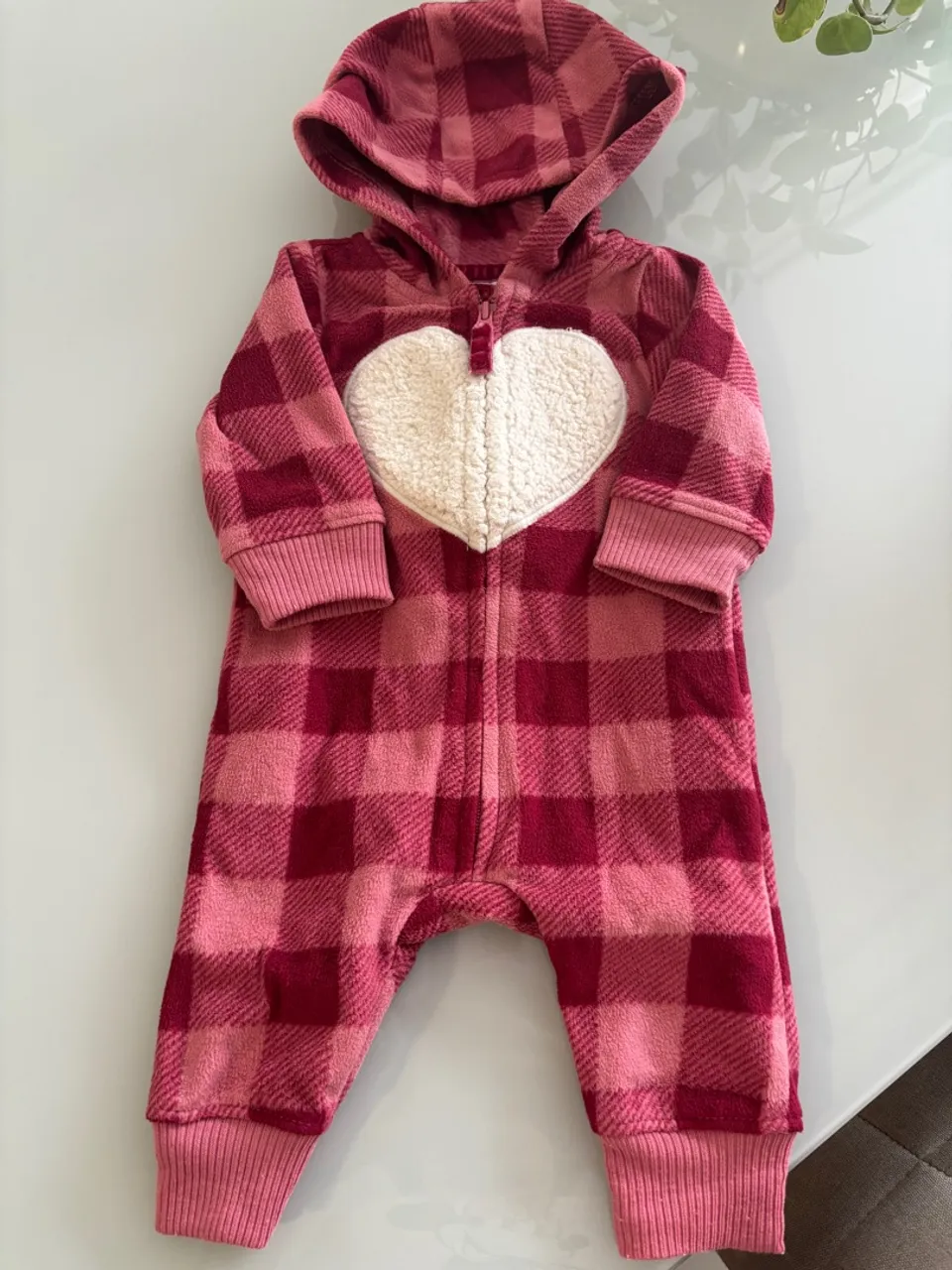 Macacão Bebê Xadrez Rosa com Coração