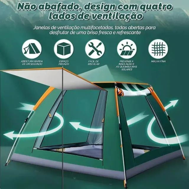 Barraca De Acampamento Grande Para 4 Pessoas 210x210x145cm