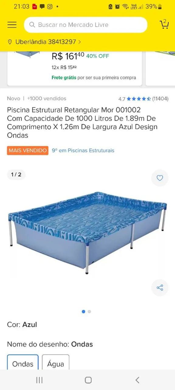 Piscina Estrutural Retangular Mor 1000 Litros Azul Ondas
