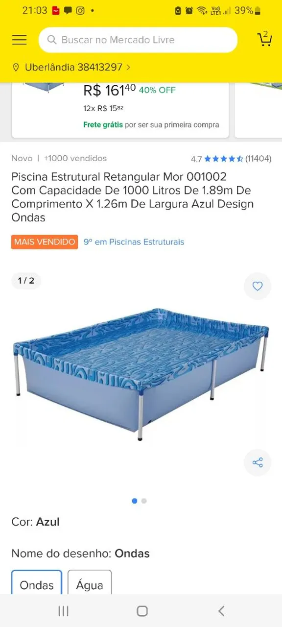 Piscina Estrutural Retangular Mor 1000 Litros Azul Ondas