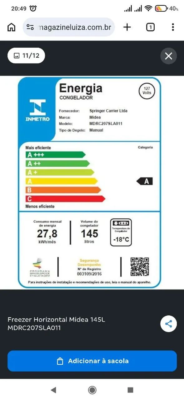 Freezer horizontal marca Mideia 145 litros. 110 vts - Foto 4