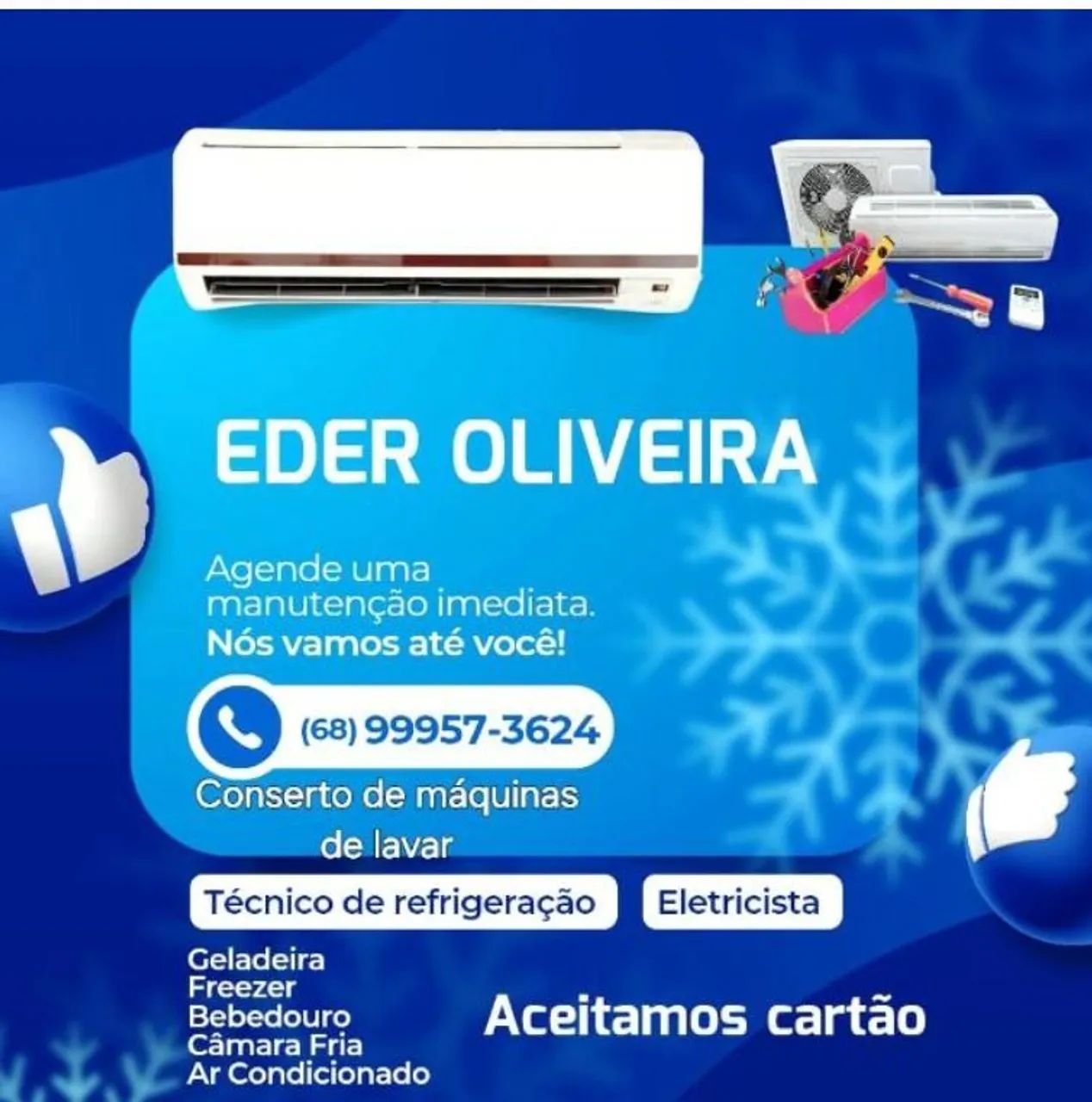 Técnico de Refrigeração, Eletricista e Técnico de máquina de lavar 