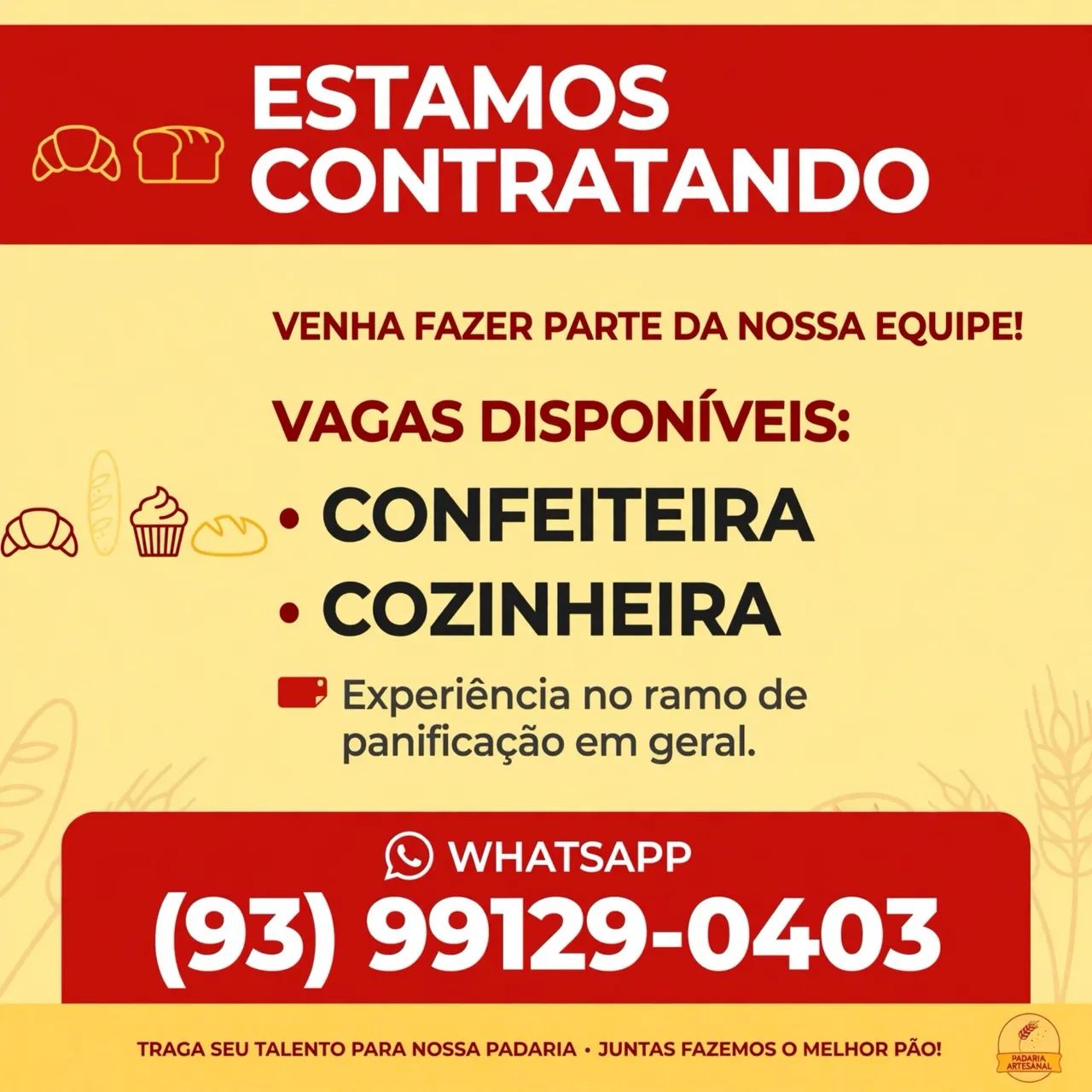 ESTAMOS CONTRATANDO COZINHEIRO (A) e CONFEITEIRO (A)