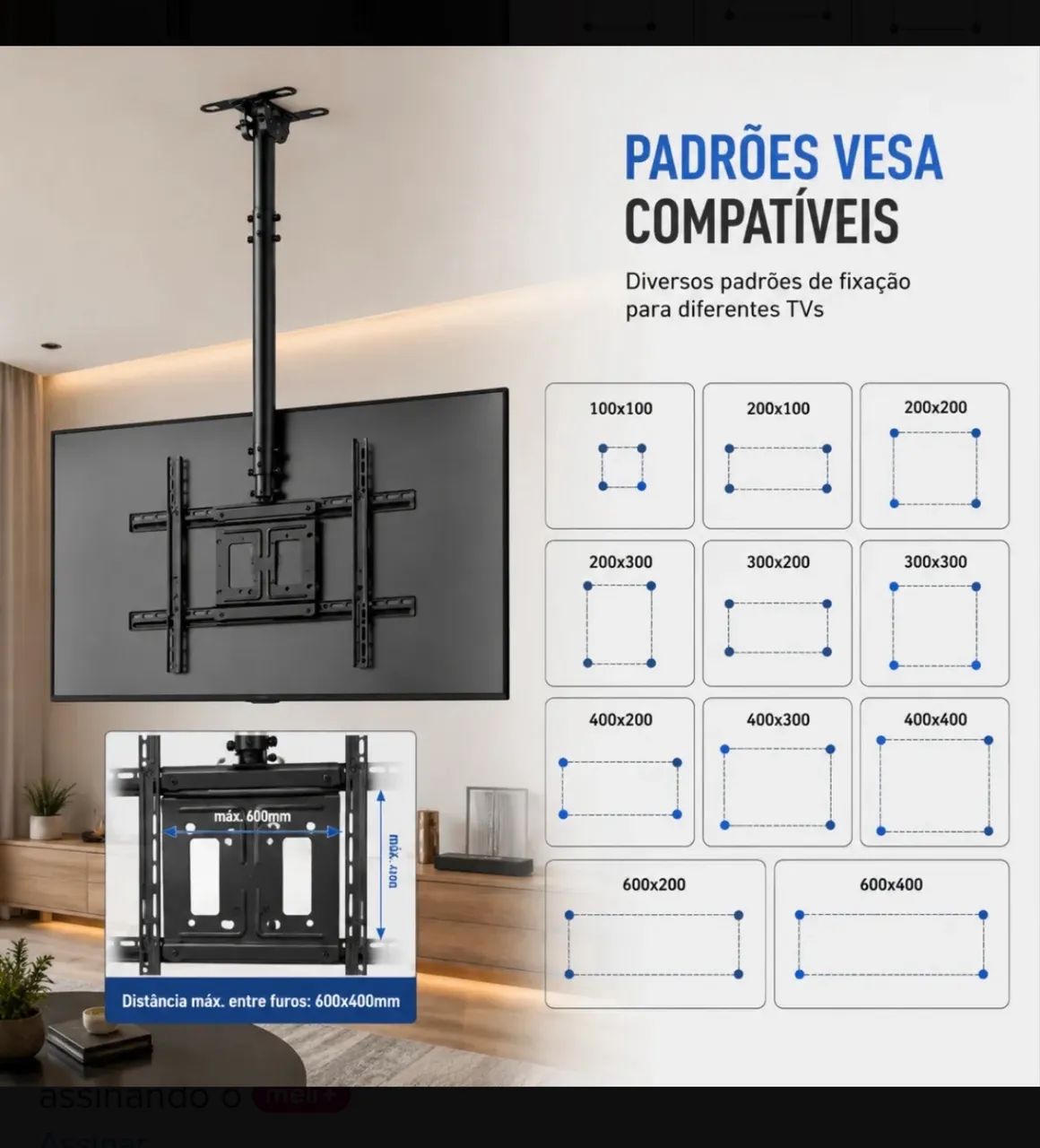 Suporte de teto TV 37 a 75 polegadas giro 360 reforçado  - Foto 4