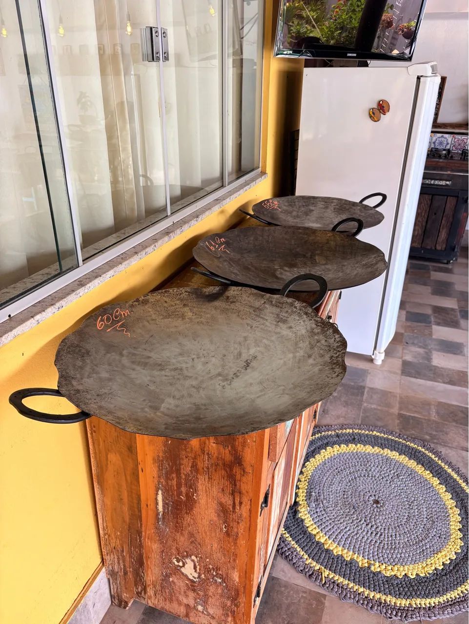 Panela e tacho em DISCO  DE ARADO, frigideira. 