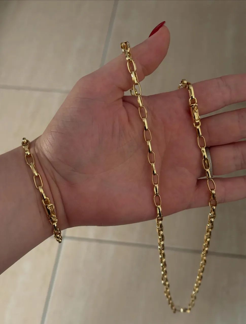 Corrente e pulseira banhada a ouro 5mm