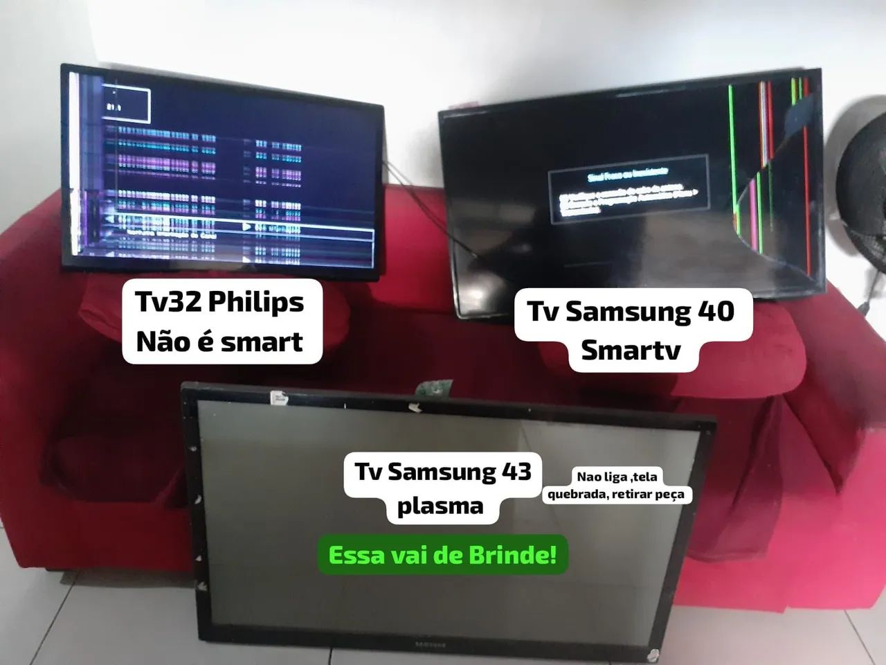 2 tvs com defeito+1plasma de brinde! 