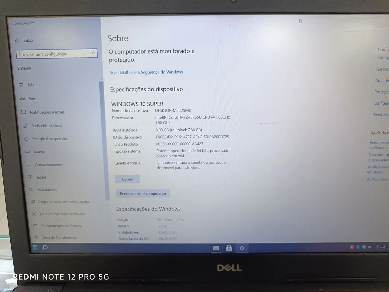 Notebook Dell Vostro i5 8 GB SSD 120 GB WINDOWS 10 - Notebooks