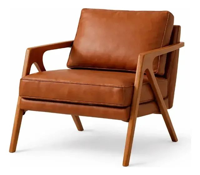 Poltrona Decorativa Mona Madeira Maciça Courino Caramelo - Foto 3