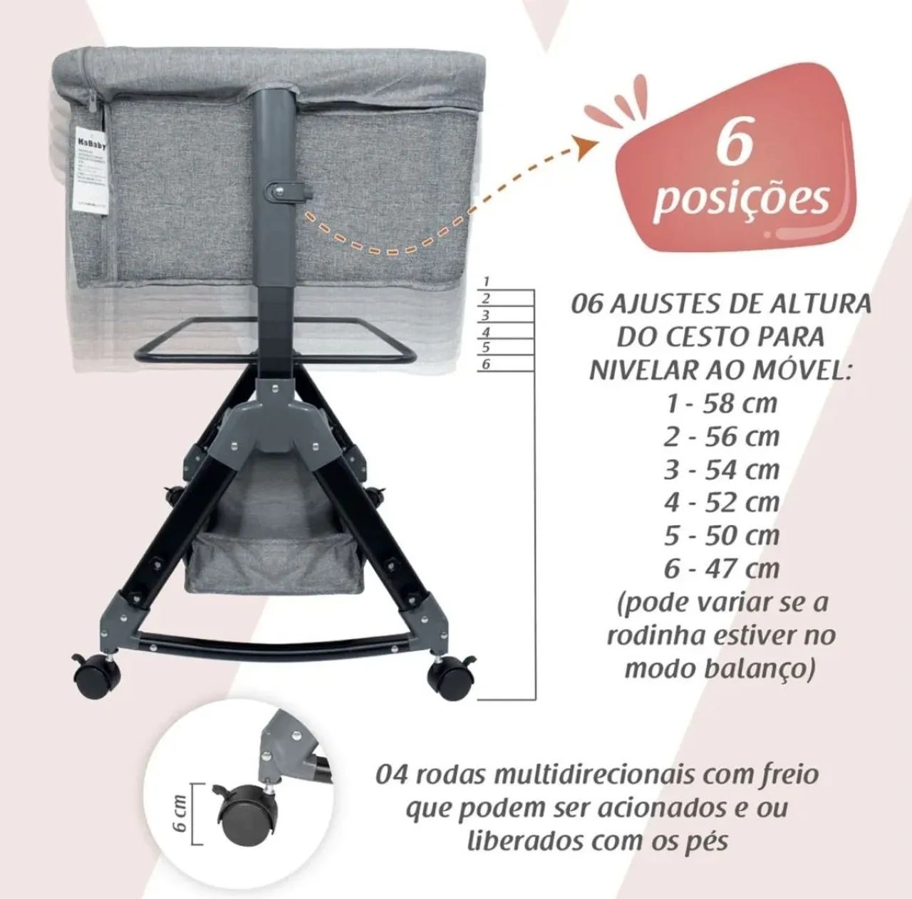 Berço Portátil Moises Co-bed com balanço mosquiteiro e cesto. - Foto 2