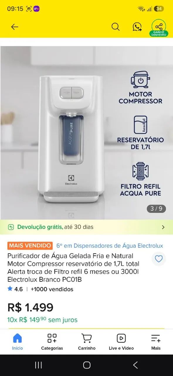 Purificador de água Eletrolux