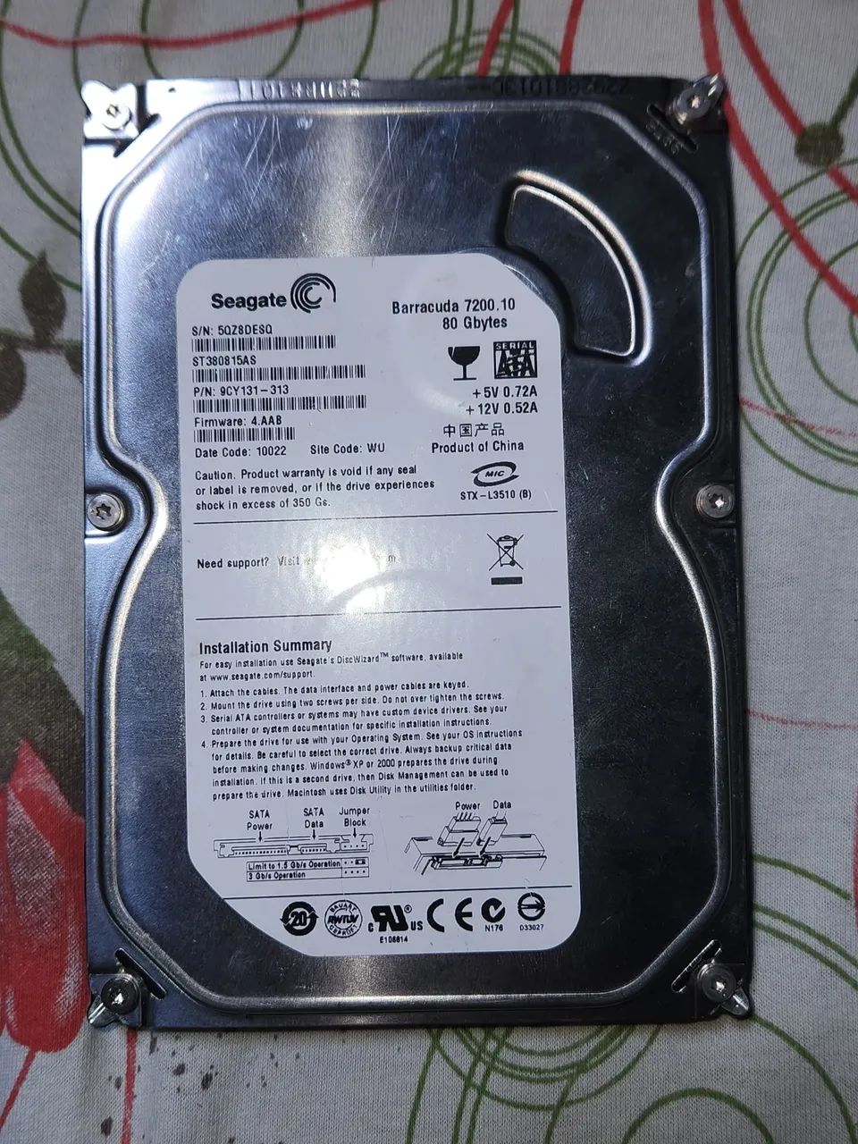 HD 80GB SATA Seagate 100% Saudável e Testado