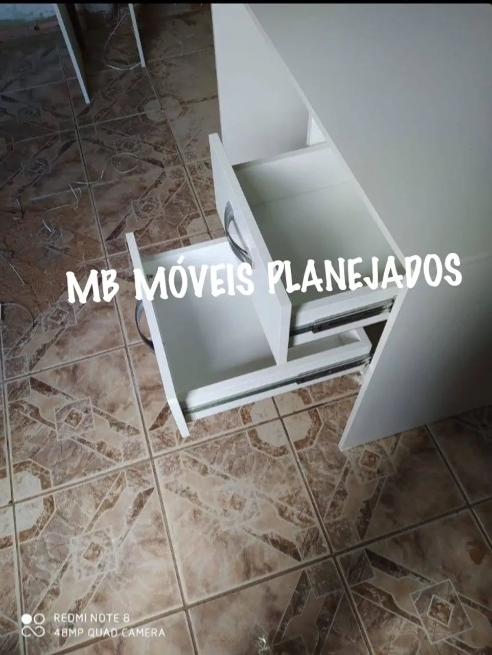 Mesa nueva con dos cajones, 100 % MDF blanco65204504401410122
