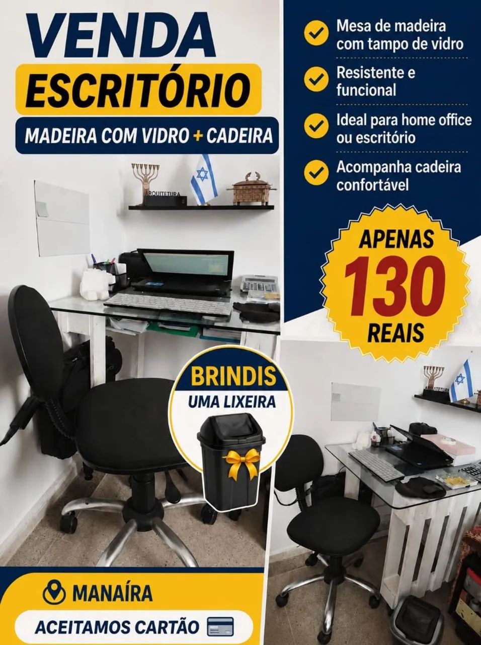Mesa escritório com vidro