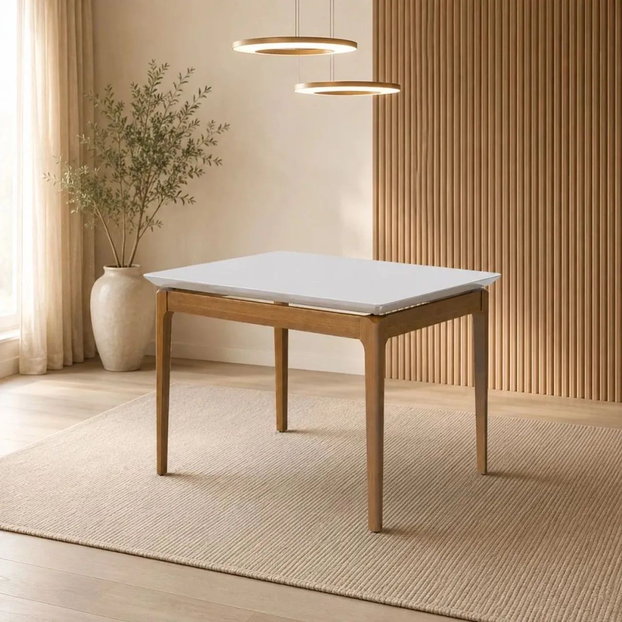 Mesa Imcal Wind 1.2 C/ Vidro Retangular Off White / Cinamomo