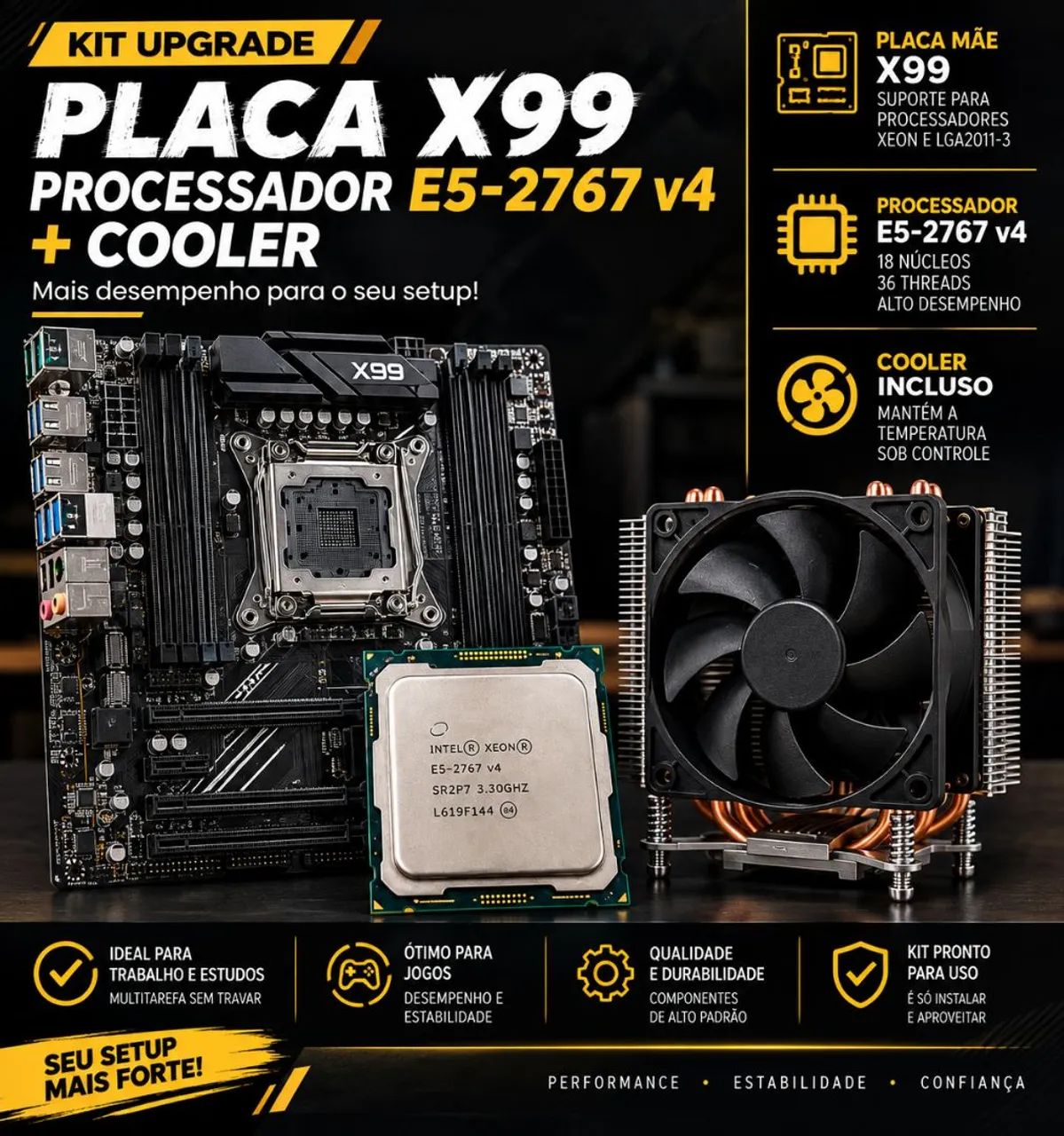 Kit upgrade Xeon X99 processador 2767 v4 e cooler 