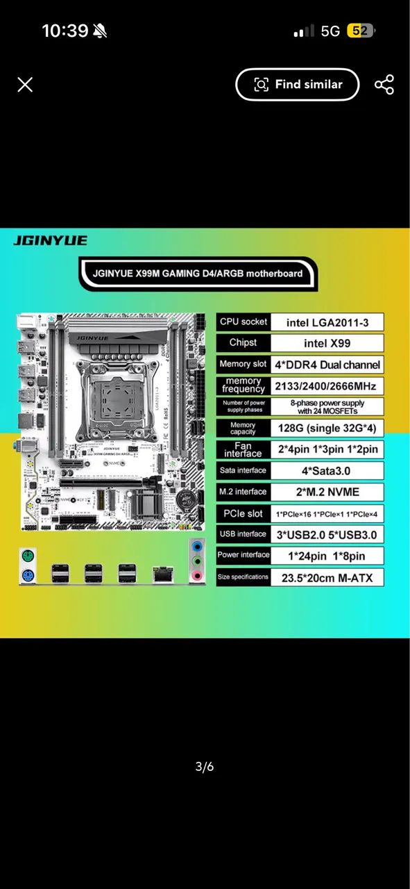 Kit x99 placa mãe jginyue argb + Xeon 2680 v4