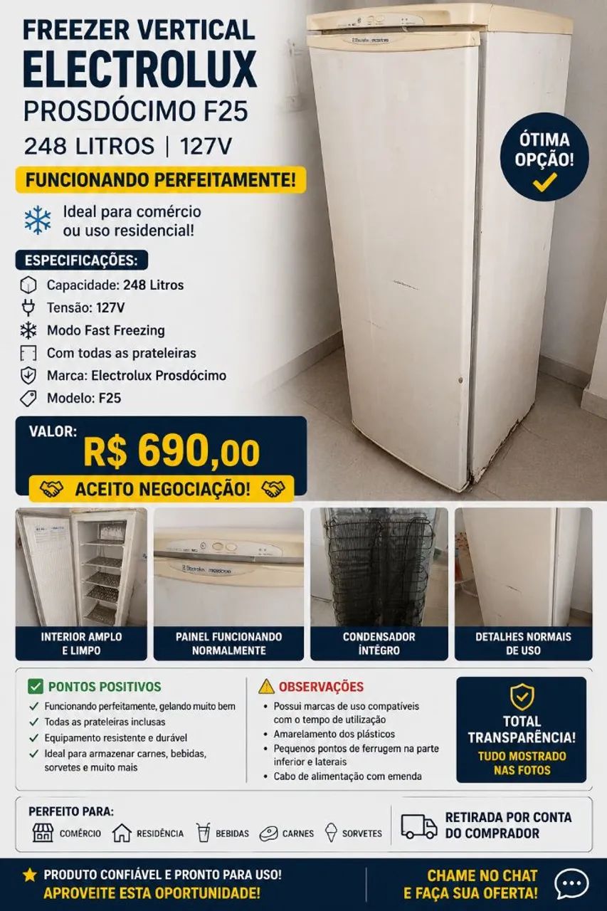 Freezer Vertical Electrolux Prosdócimo F25 - 248 Litros - 127V