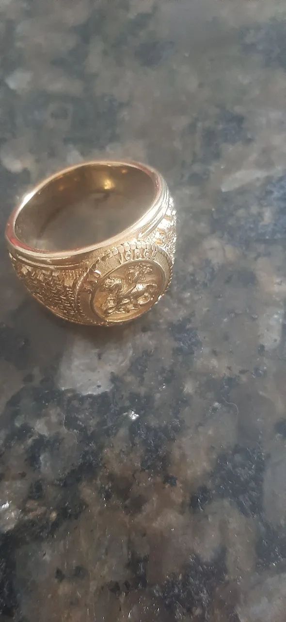 Anel de aço dourado São Jorge com a oração  - Foto 4