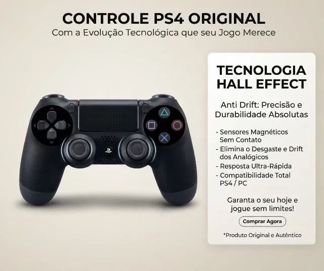 Controle de PS4 original preto (com hall efect - anti drift)