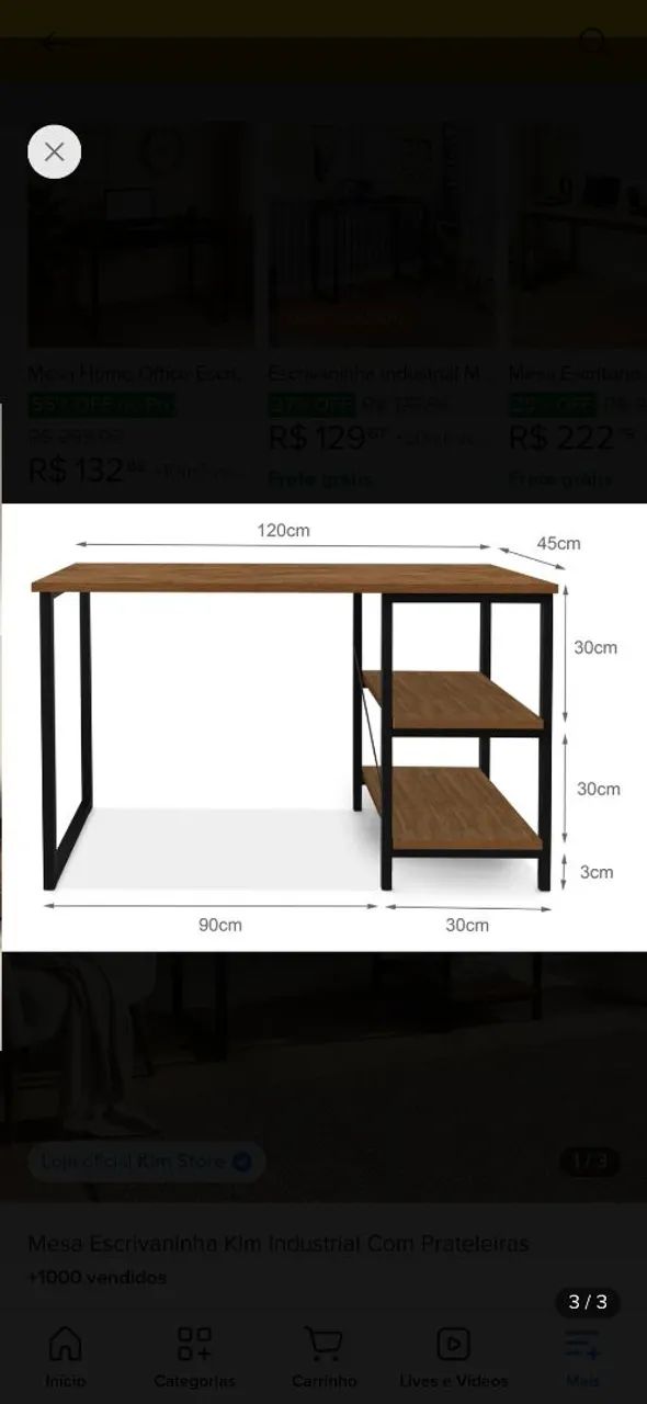 Mesa Escrivaninha Industrial Com Prateleiras - Foto 2