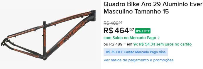 NOVO - Quadro Bike Aro 29 Aluminio Ever Tamanho 15 - Ciclismo