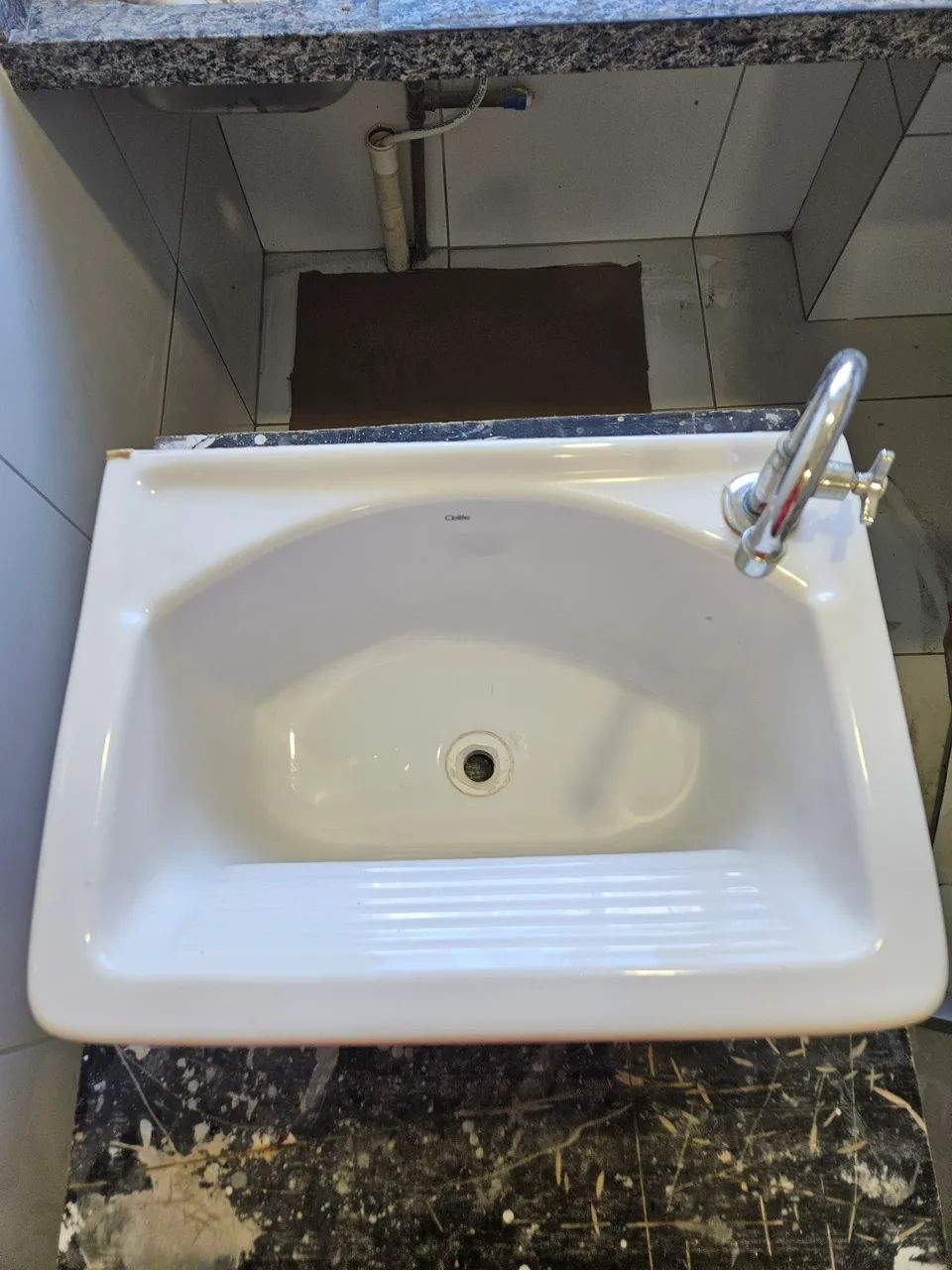 Tanque de Louça com Mesa Branco Celite (NOVO)
