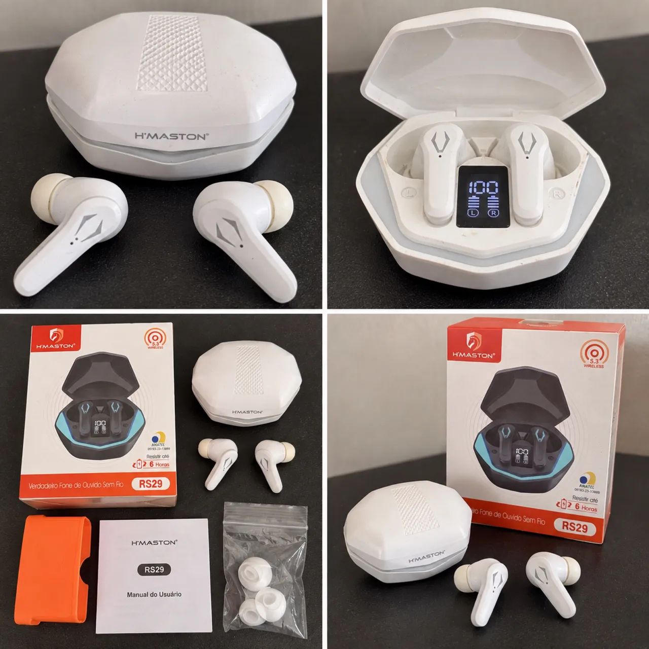 Fone Bluetooth H?Maston RS29 TWS 5.3 + Estojo e Caixa