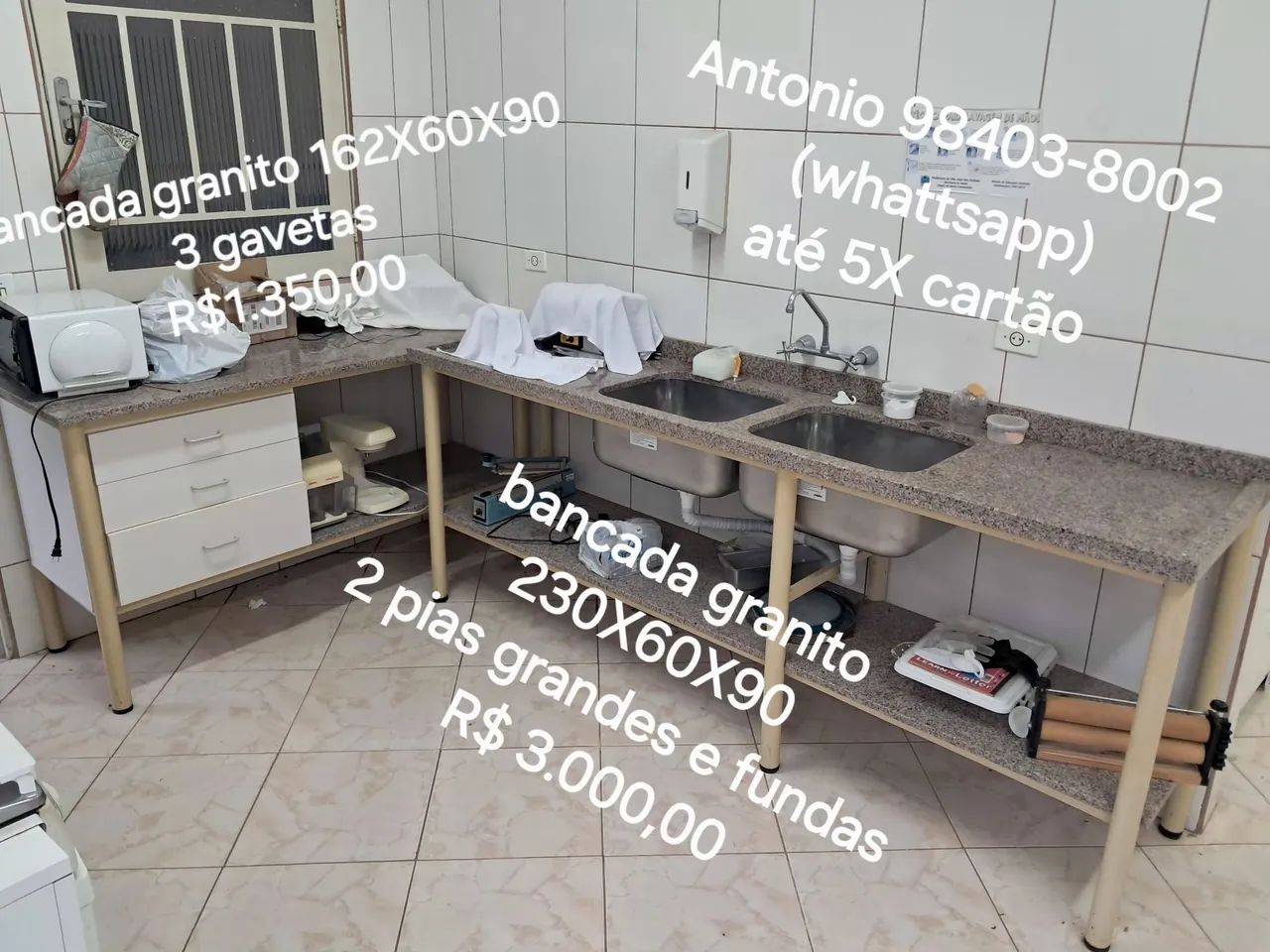 Bancada com tampo e prateleira de granito - Foto 5