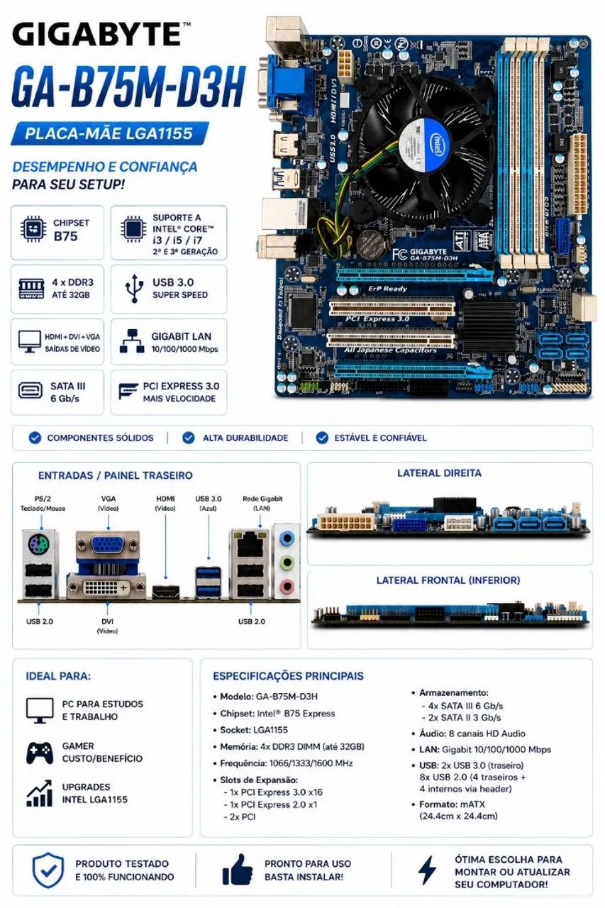 PLACA MÃE GIGABYTE GA-B75M-D3H !!! - Foto 3