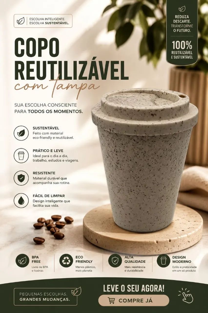 Copo ecológico com tampa  - Foto 3
