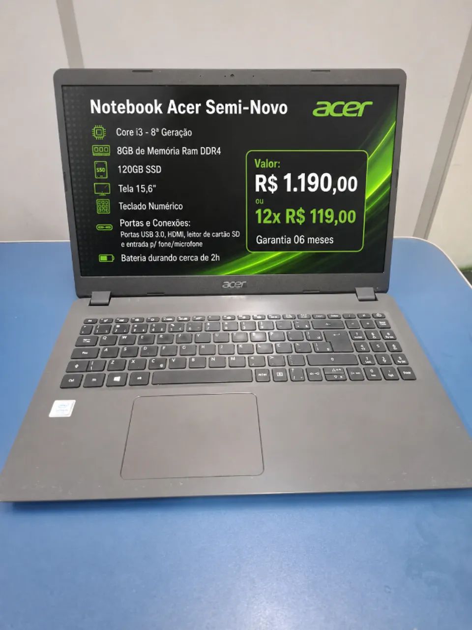 Notebook ACER - Core i3 - 8ª Ger. - SSD | 8GB Mem. | 6meses Garantia e Formatado - Foto 3