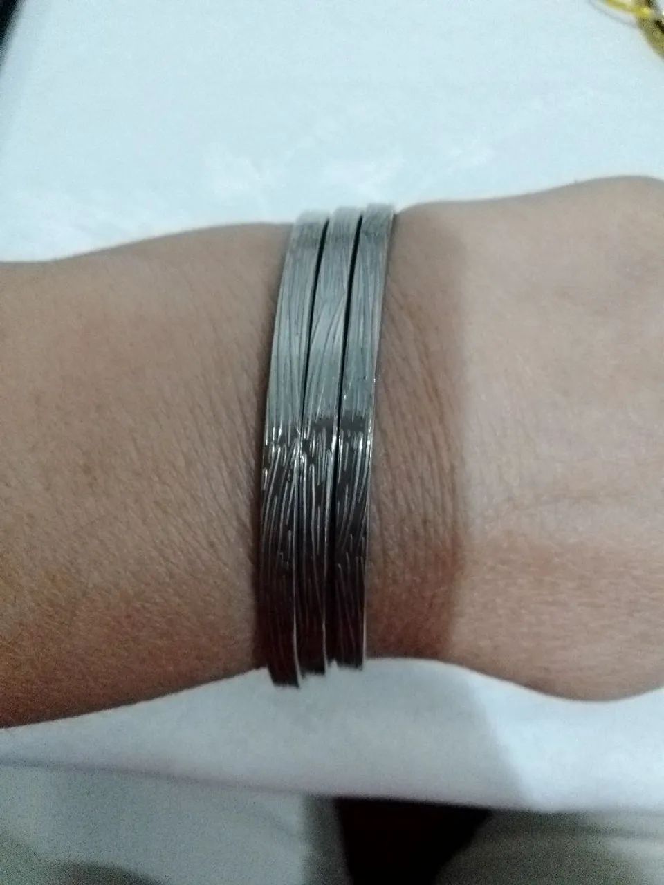 Kit 3 pulseiras vintage em cobre banho de ouro branco  - Foto 3