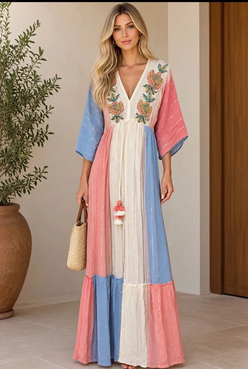 VESTIDO INDIANO COM FIOS DE LUTEX 