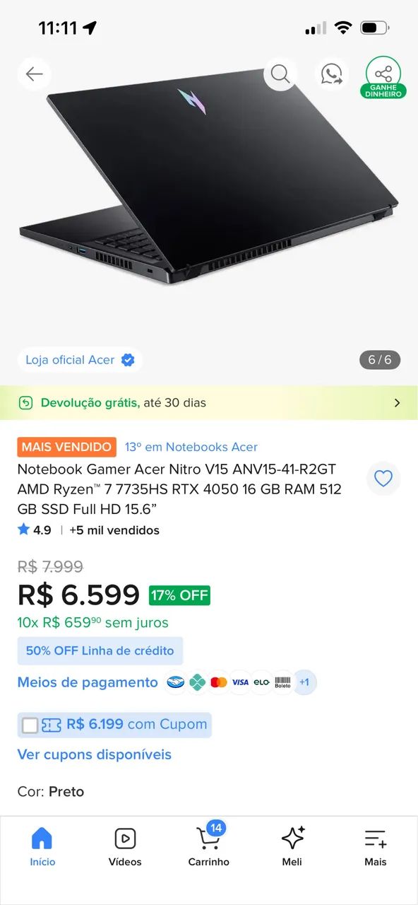 Vendo notebook novo