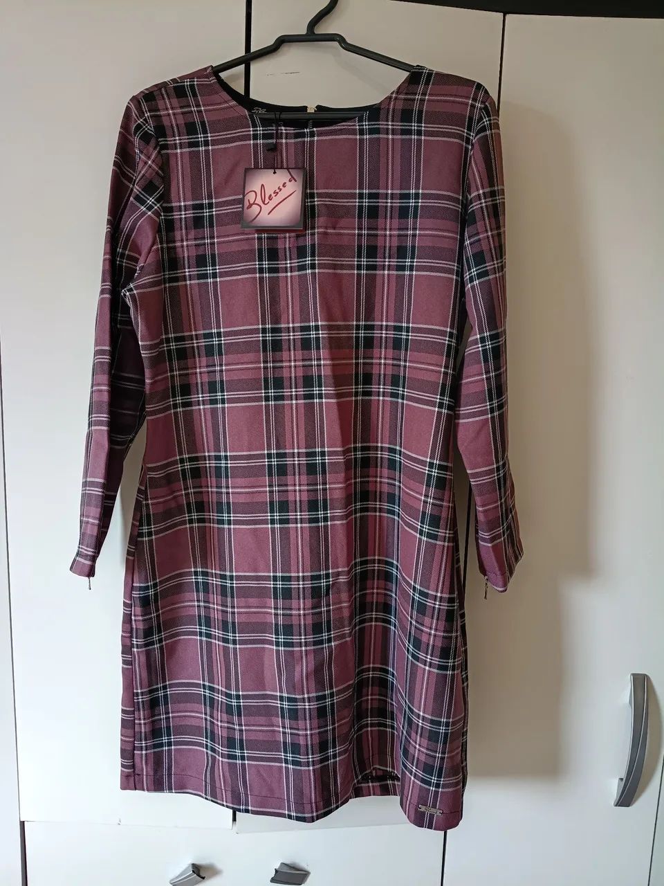 Vestido Xadrez Blessed - Tam G Rosé  - Foto 2