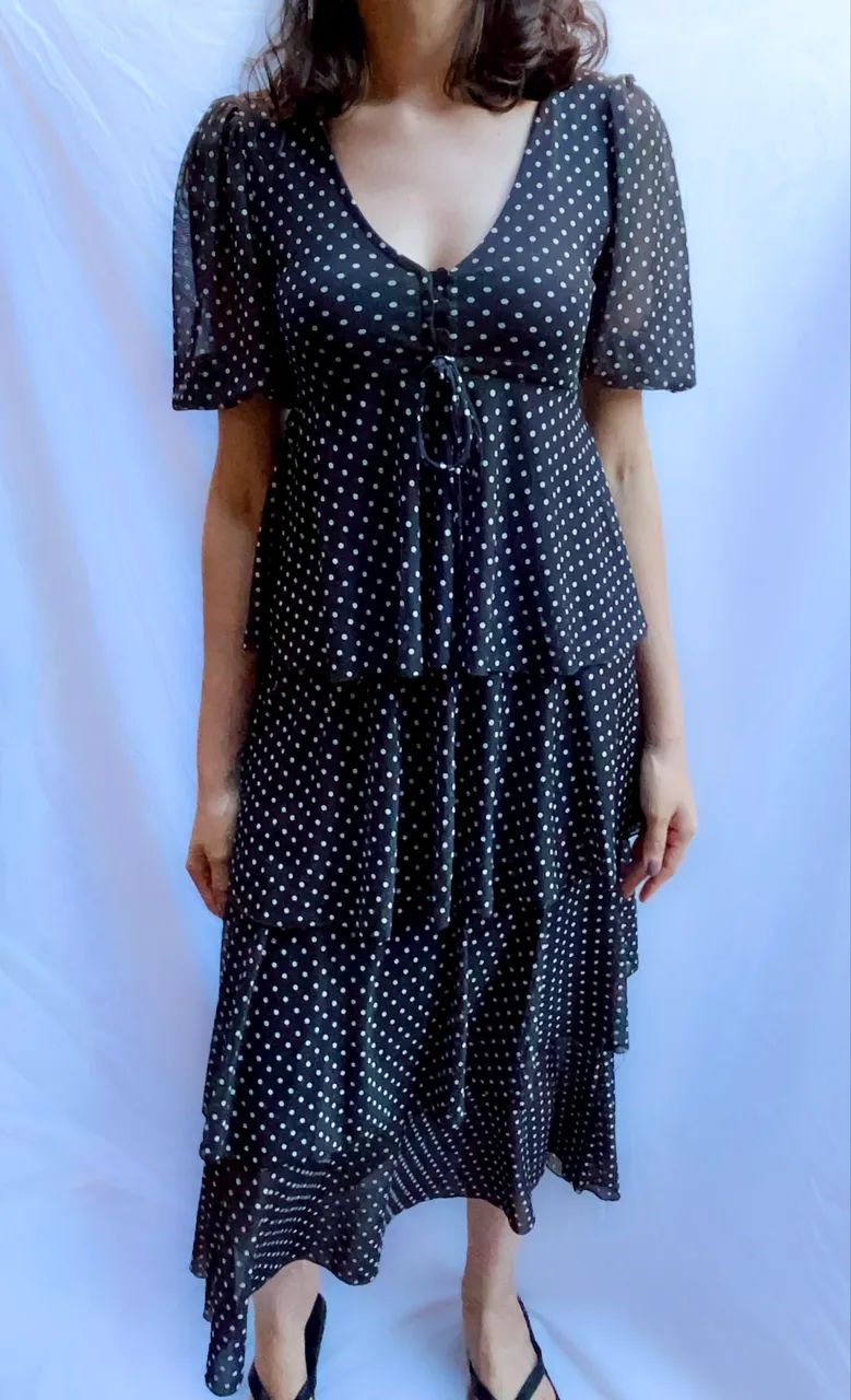 Vestido Mídi Poá Preto