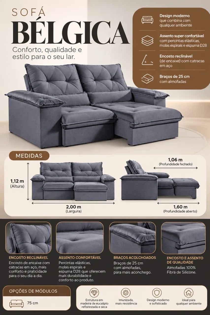Sofá Bélgica: conforto, elegância e qualidade para transformar sua sala! - Foto 3