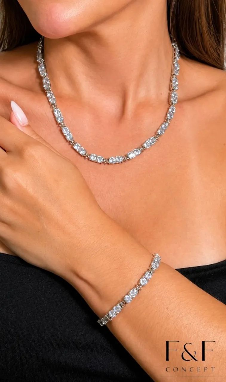 Conjunto Colar e Pulseira Elos X Riviera Com fecho click - Foto 2