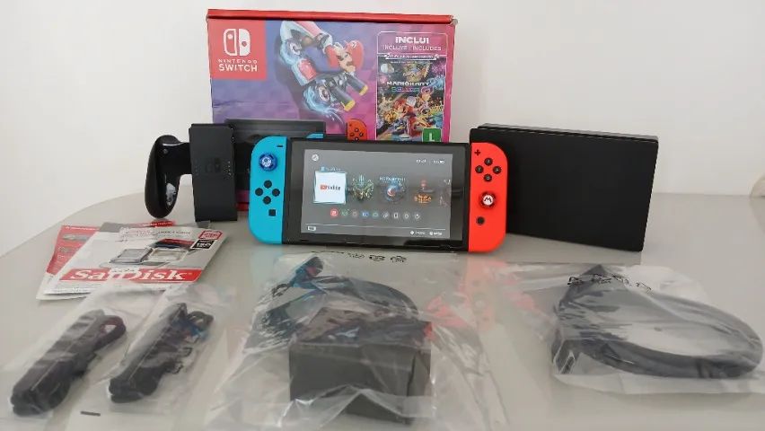 Nintendo Switch V2 - Cartão 256 GB - Controle 8BitDo Bluetooth