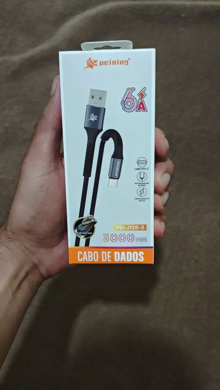 Cabo USB para USB-C Peining 6A Turbo 3 Metros Carregamento Rápido - NEXT IMPORTADOS
