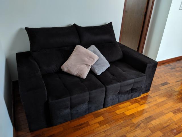 Sofá Cama Retrátil e Reclinável Suede Amassado Preto - Foto 4