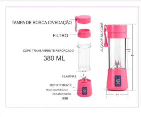 Mini Liquidificador Portátil com 6 Lâminas Shake Take Juice Cup Recarregável USB z109  - Foto 4
