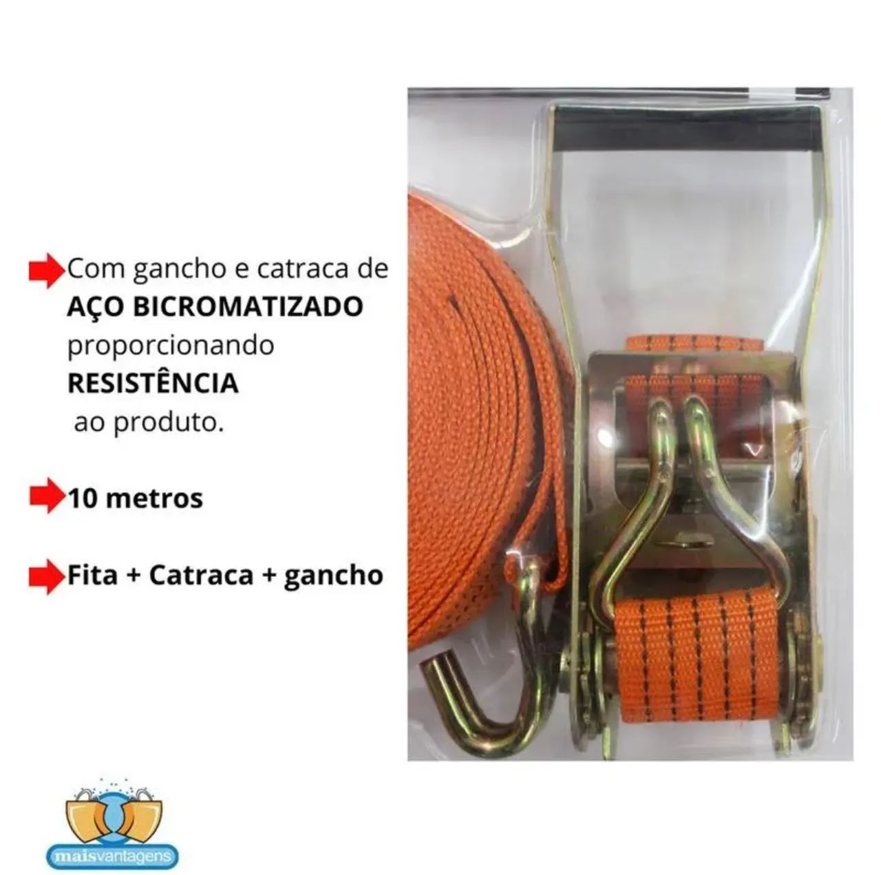 Cinta catraca fita e gancho 2 Toneladas 10 metros - Foto 2