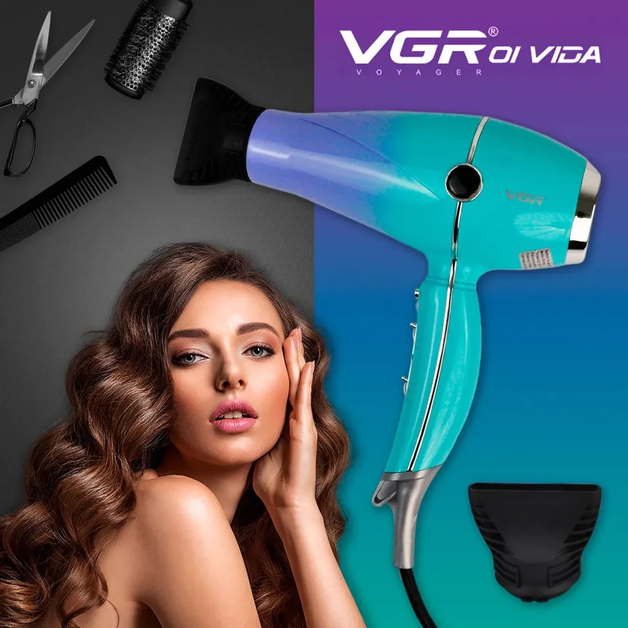 Secador de Cabelo VGR V-452 2400 W - Turquesa