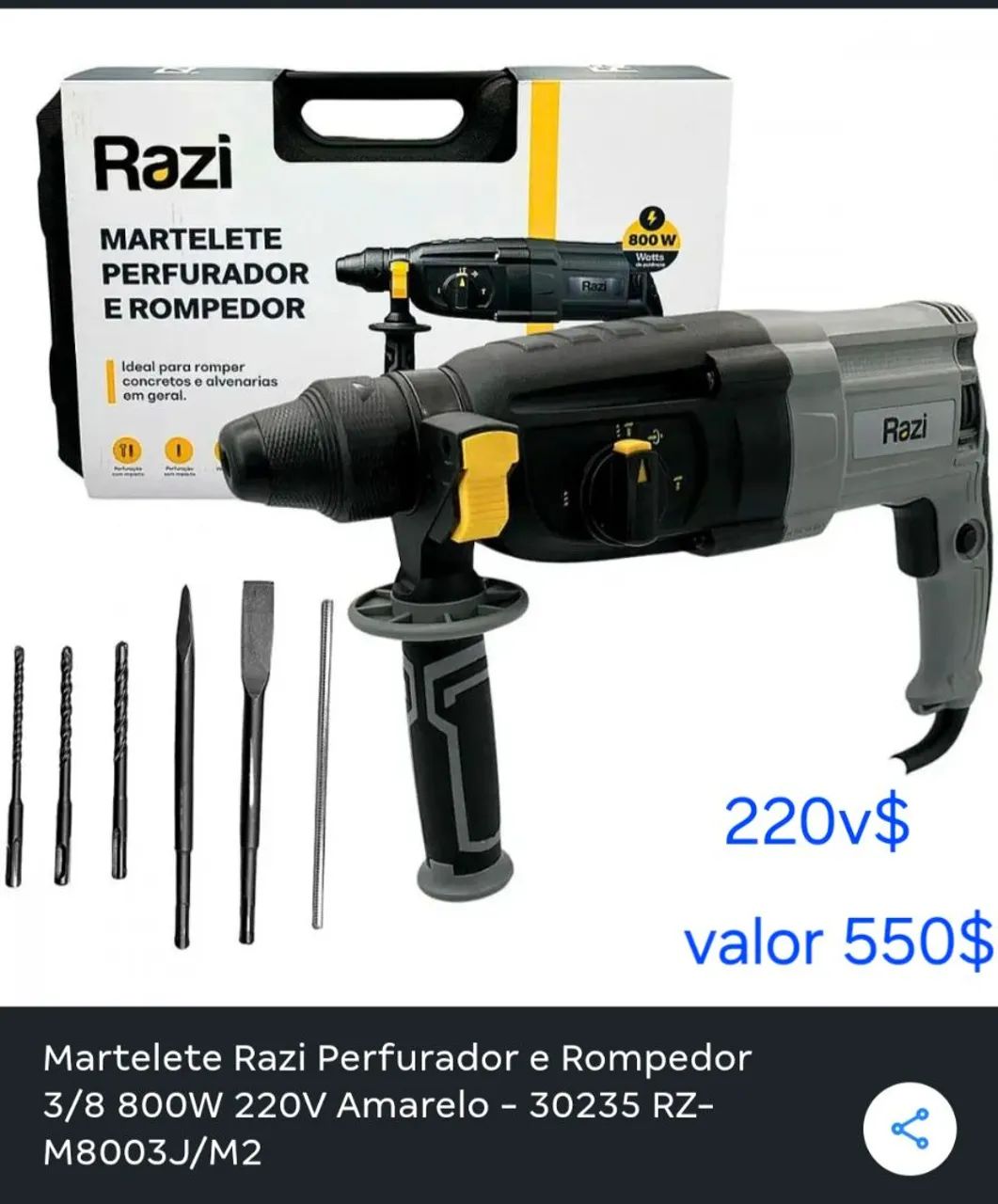 Martelete perfurador rompedor 800w com kit 220v profissional novo entregamos 