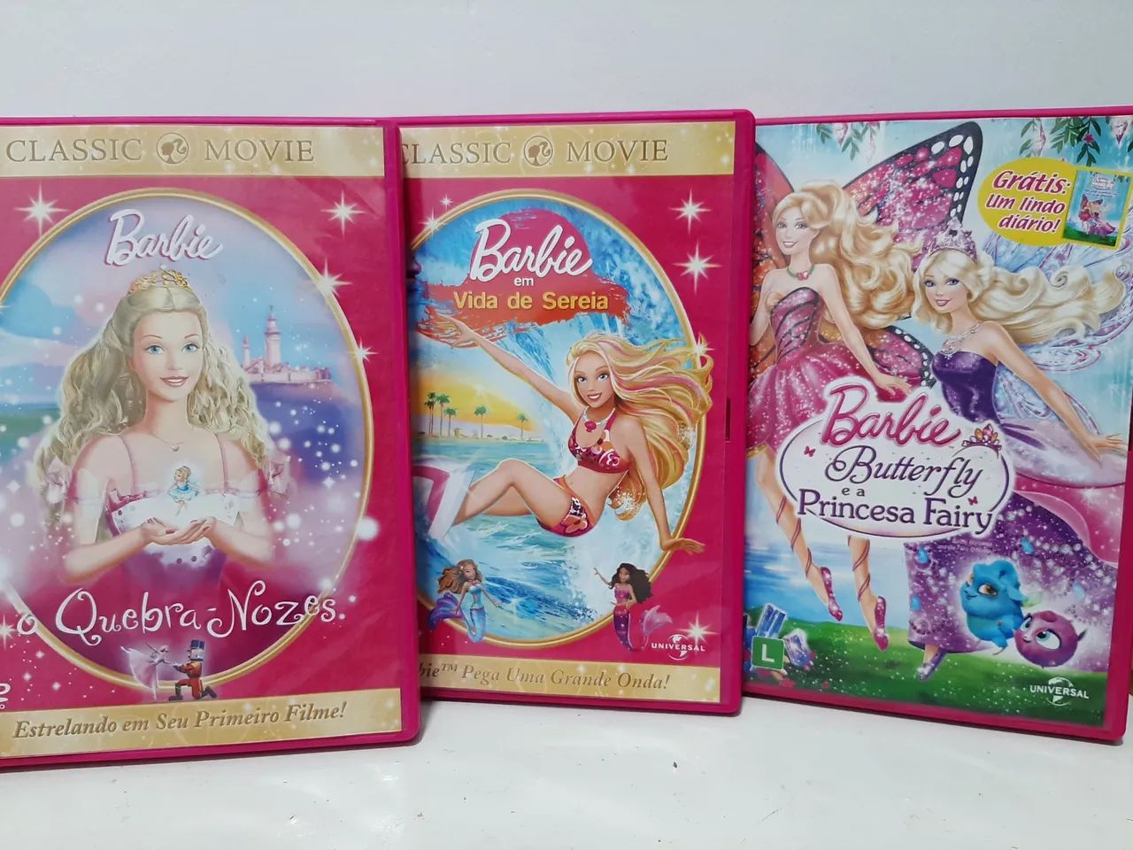 Lote DVDs filmes Barbie - Quebra Nozes, Vida de Sereia e Butterfly e a Princesa Fairy