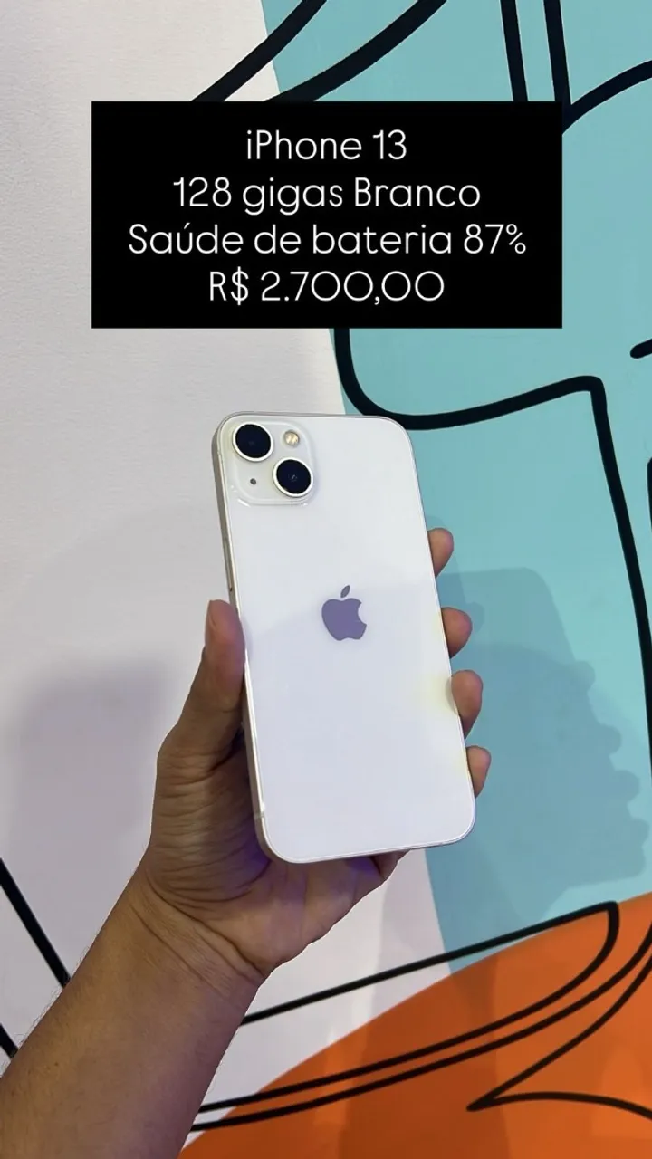 iPhone 13 128GB Branco Saúde de bateria 90% R$ 3.050,00 | Loja